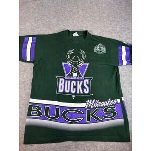 VINTAGE NBA Milwaukee Bucks Shirt Mens Large Green Salem Sportswear Basketball